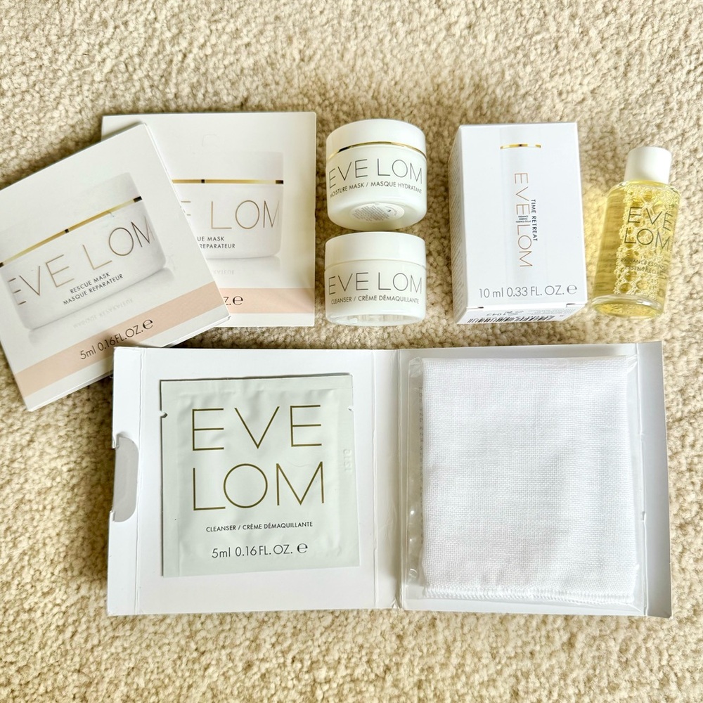 EVE LOM Muslin Cleanser Cloth Time Retreat Radiance Essence Rescue Moisture Mask